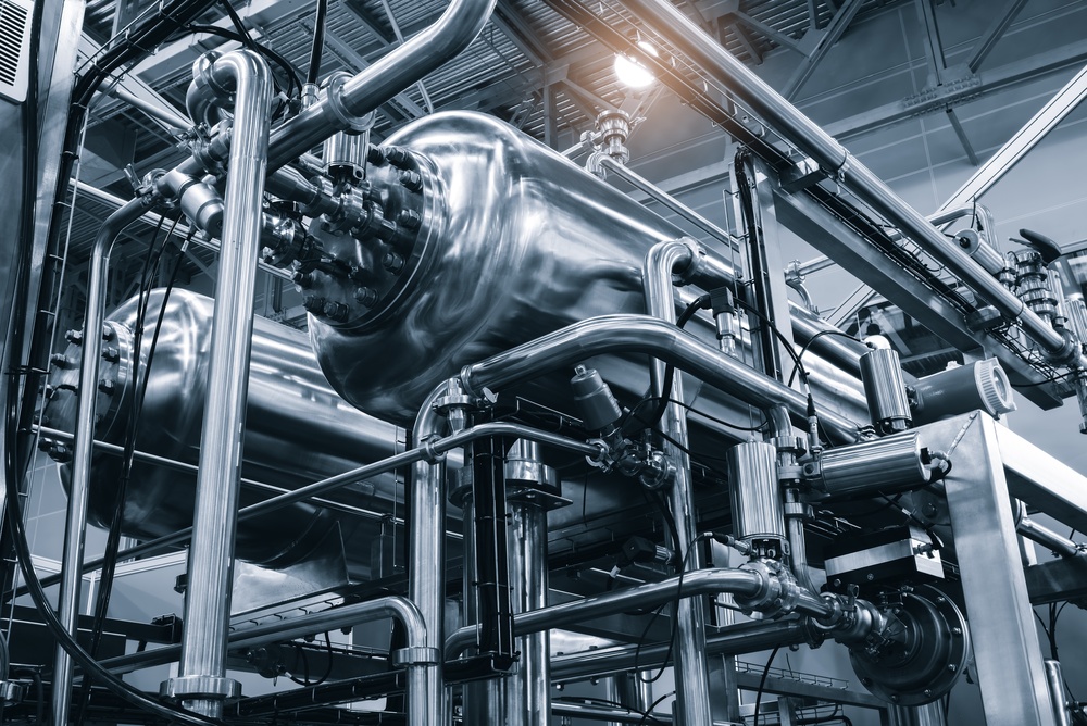 Industrial,Piping,System,In,Monochrome.,Stainless,Steel,Pipes,Form,Complex